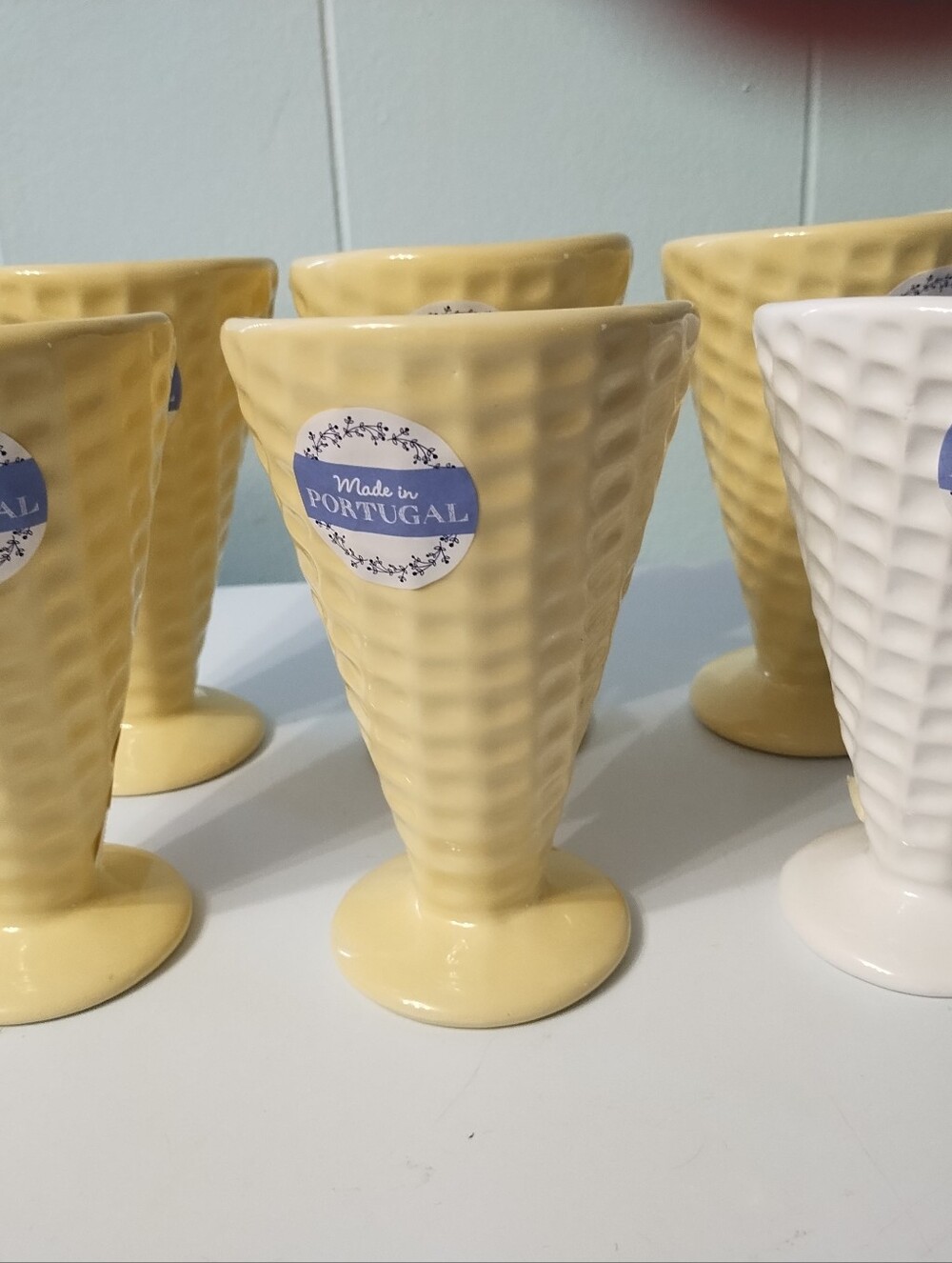 New 7 Made in Portugal Yellow Ceramic Ice Cream Cone Pedestal